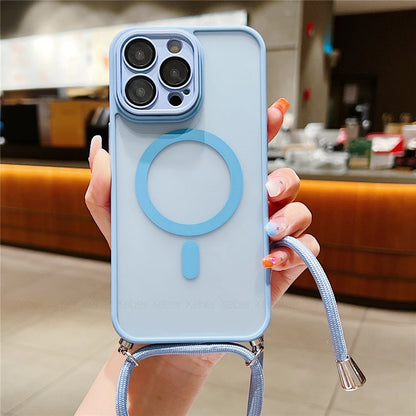 Crossbody Lanyard Cord Rope Necklace For Magsafe Magnetic Case For iPhone 17 16 15 11 12 13 14 Pro Max Matte Clear Charge Cover
