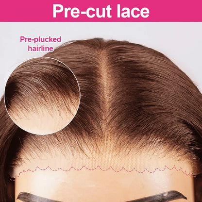 250 Density Chocolate 9x6 Glueless Wig Human Hair Ready To Wear Brazilian Caramel Brown Colored Layer Cut Short Bob Pre Cut Lace