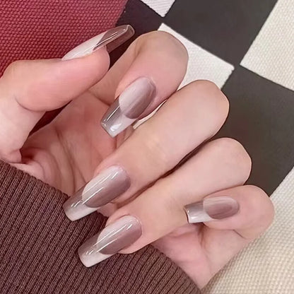 Long Coffin Nail Wearing Nail Plate, Ballet Nail Finished Products, Fashion Glitter Diamond Nail Patch