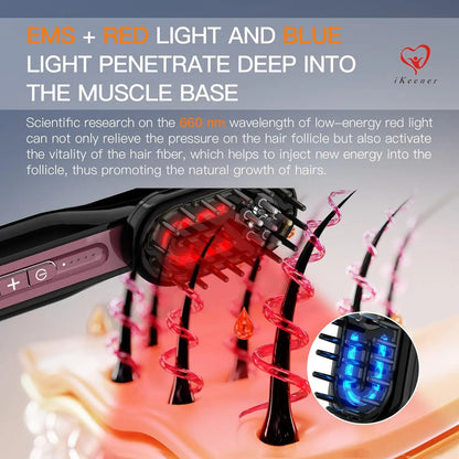 Portable Hair Growth Comb TENS Red and Blue Light Head Massage 3-in-1 Face and Body Hair Growth Comb Laser Hair Loss Prevention