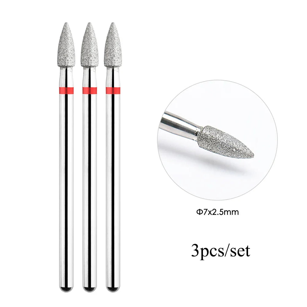 TP 3pcs/set Flame Diamond Nail Drill Bits 3/32'' Russian Electric File Bits Milling Cutter for Manicure Cuticle Remove Nail Tool