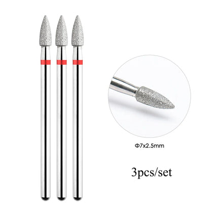 TP 3pcs/set Flame Diamond Nail Drill Bits 3/32'' Russian Electric File Bits Milling Cutter for Manicure Cuticle Remove Nail Tool