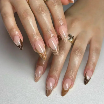 24Pcs White Almond False Nails Ballet with French Design Wearable Fake Nails Gradient Simple Full Cover Press on Nail Tips Art