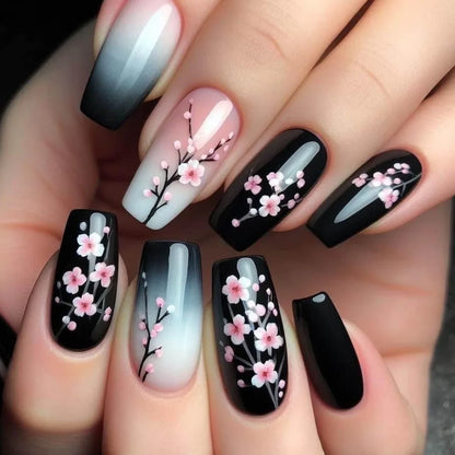 24Pc Colorful Sunflower Pattern Design Fake Nails Detachable Long Ballet Press on False Nails Fashion Nails Art Tips for Spring.