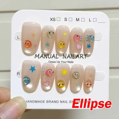 10Pcs French Style New Cute 3D Small Eyes Wearable Nails Patch Nail and Nail Accessories Press on Nails Detachable Nail Tips