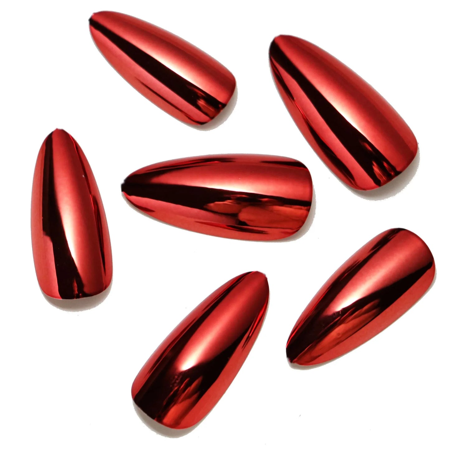 24pc/set Medium almond fake nails metallic mirror red black purple blue golden tips faux ongles y2k press on acylic false nail
