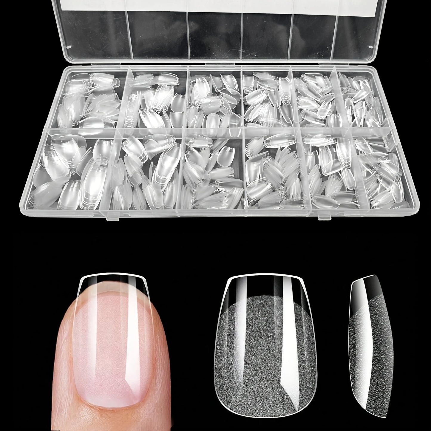 600Pcs False Nail Tips Semi-Matte Finish Almond French Coffin Stiletto Oval Square Shapes with Front Edge Thickened Fingertips