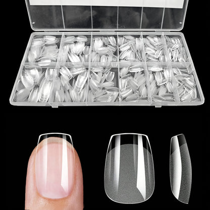 600Pcs False Nail Tips Semi-Matte Finish Almond French Coffin Stiletto Oval Square Shapes with Front Edge Thickened Fingertips