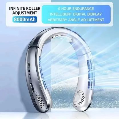 Midea 8000mAh Portable Hanging Neck Fan Bladeless Neckband Fan Digital Display Power Air Cooler USB Rechargeable Electric Fan