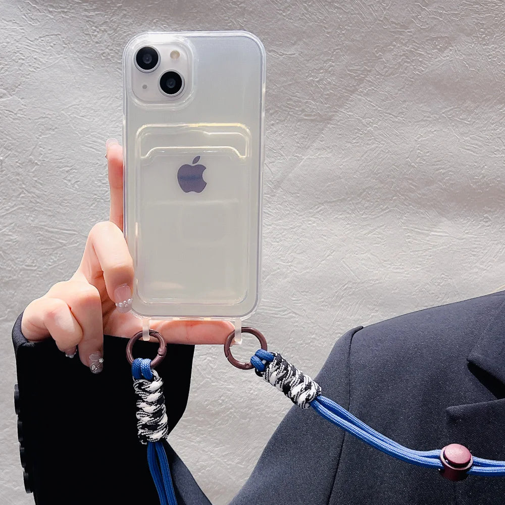 Card Holder Phone Case For iPhone 16 Pro Case iPhone 11 12 13 14 15 17 Pro Max SE XR 7 8 Plus Crossbody Lanyard Strap Rope Cover