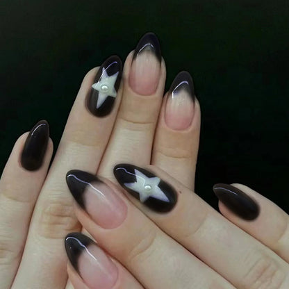 Wearable Stars Y2k Nails Press On Short Square 24pcs Fake Nails Silver Stripes False Nails Decoration Glitter Nail Tips Finished