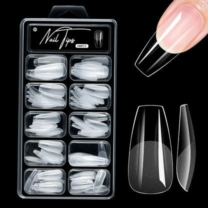 100Pcs Almond Coffin Soft Gel Nails Tips Half-frosted Full Cover Press On Nails Soak Off Gel Nail Extension Tips Capsule