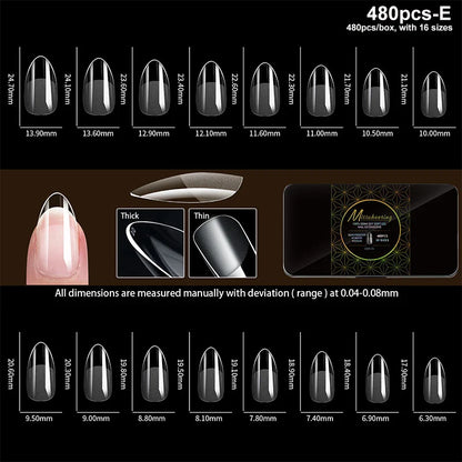 Luxury Acrylic False Nail Tips Almond Coffin Full Cover Super Clear Square Artificial Extension Soft Gel Tip Salon Manicure Tool