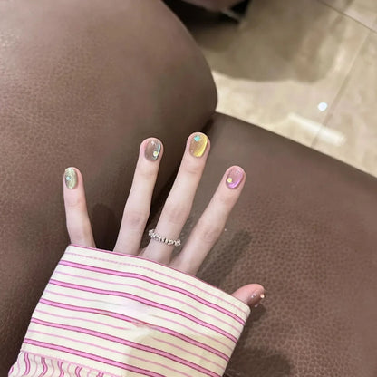10Pcs Cat Eye Handmade Press on Nails Candy Color Fake Nails Summer Cute Wearable Stick-on Nails Full Cover False Nail Tools