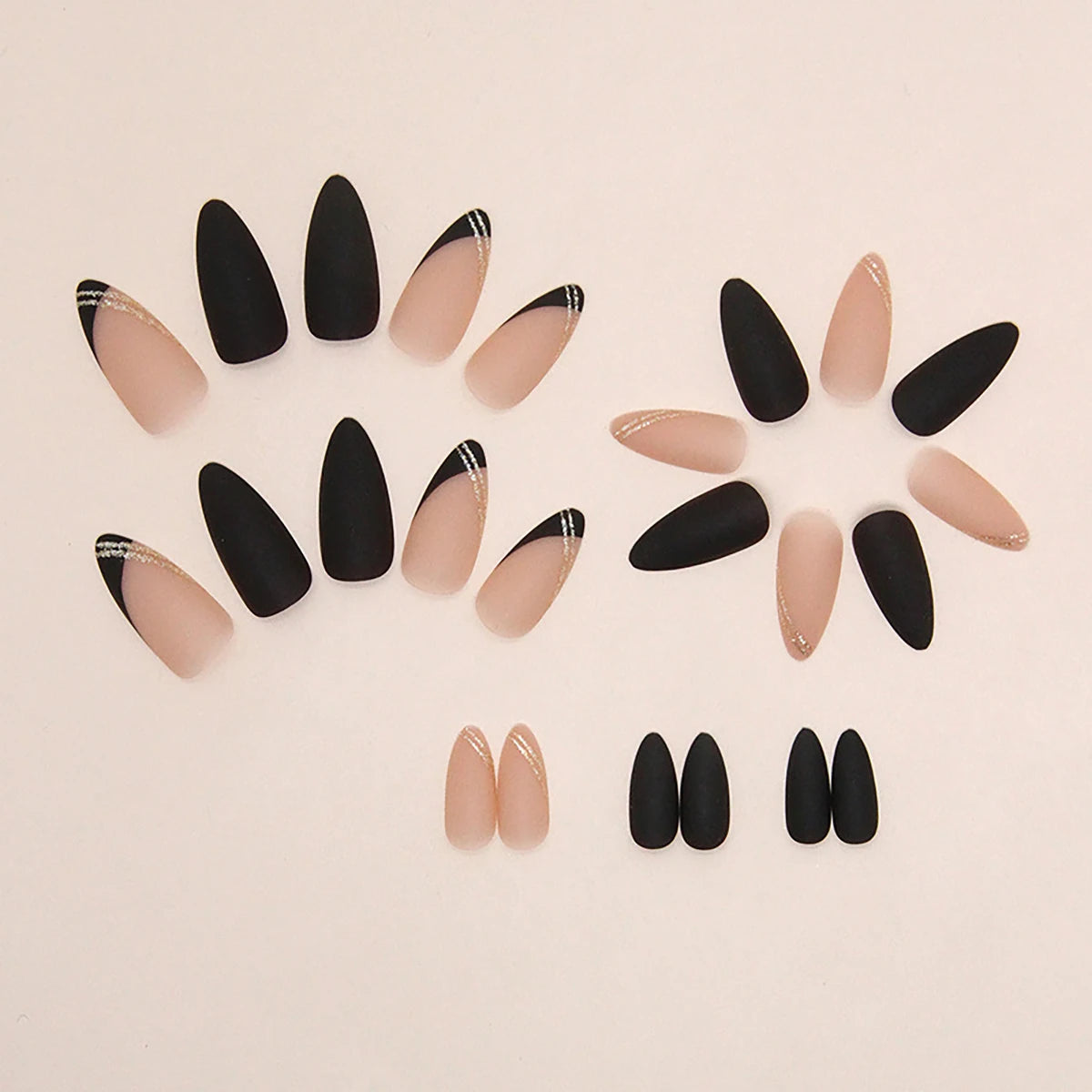 24pcs medium length almond shaped minimalist black sweet and cool girl nail clips&1 rubbing strip&1 jelly gel