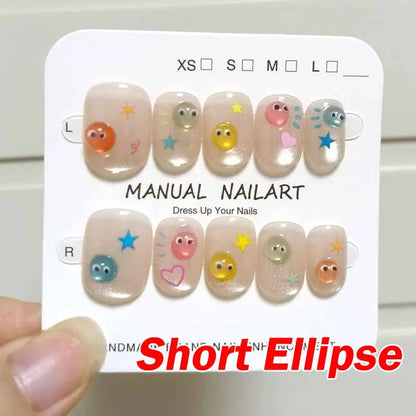10Pcs French Style New Cute 3D Small Eyes Wearable Nails Patch Nail and Nail Accessories Press on Nails Detachable Nail Tips