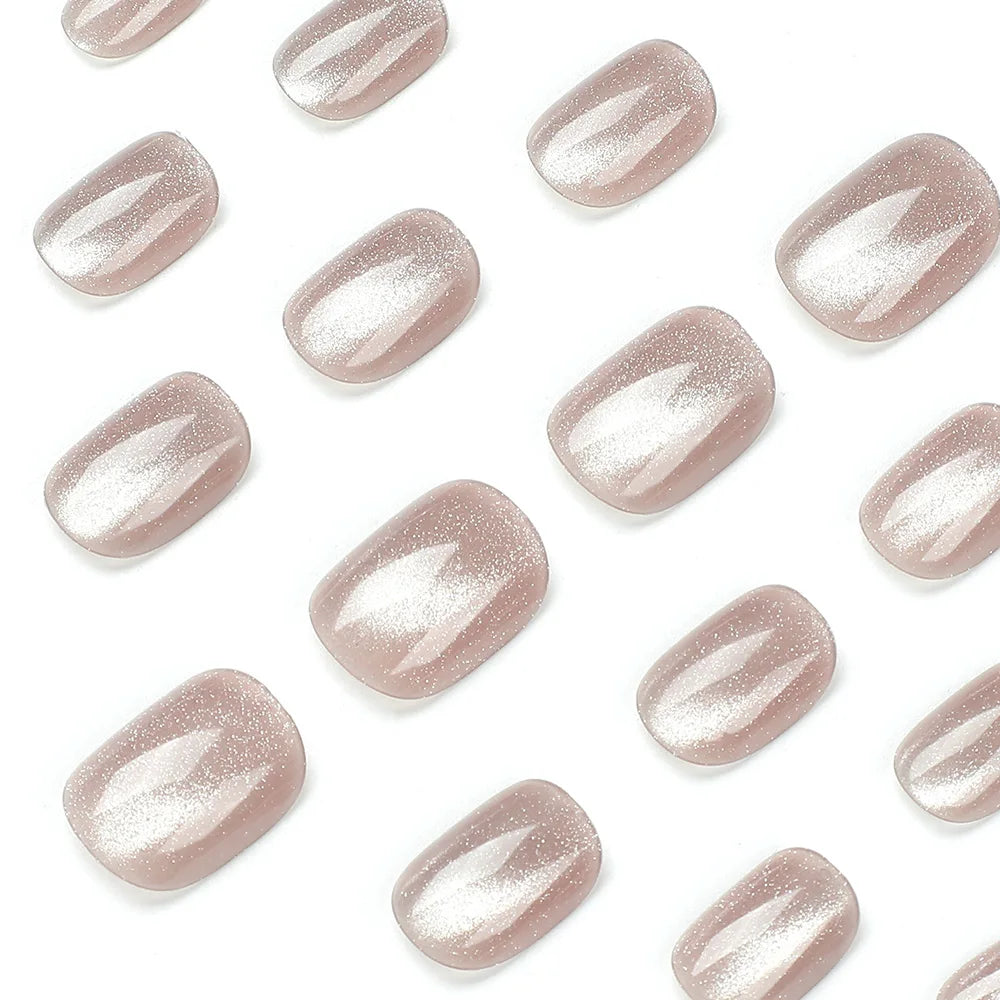 24pcs/set cat eyes fake nails for women girls red brown green blue grey sparkling short tips faux ongles press on false nail