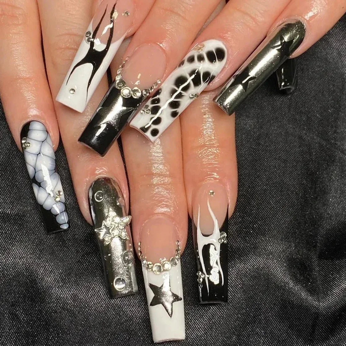 Leopard Print Ballet Fake Nails Art Almond False Nail Tip Charm Star Bowknot Flower Heart Cherry Pointed Press on Nails Manicure