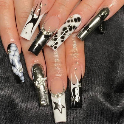 Leopard Print Ballet Fake Nails Art Almond False Nail Tip Charm Star Bowknot Flower Heart Cherry Pointed Press on Nails Manicure