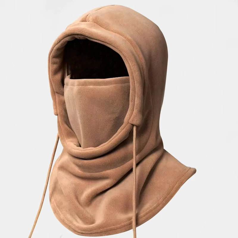 Knitted Hooded Scarf Hat Knit Balaclava Korean Outdoor Style Warm hooded scarf with adjustable drawstring