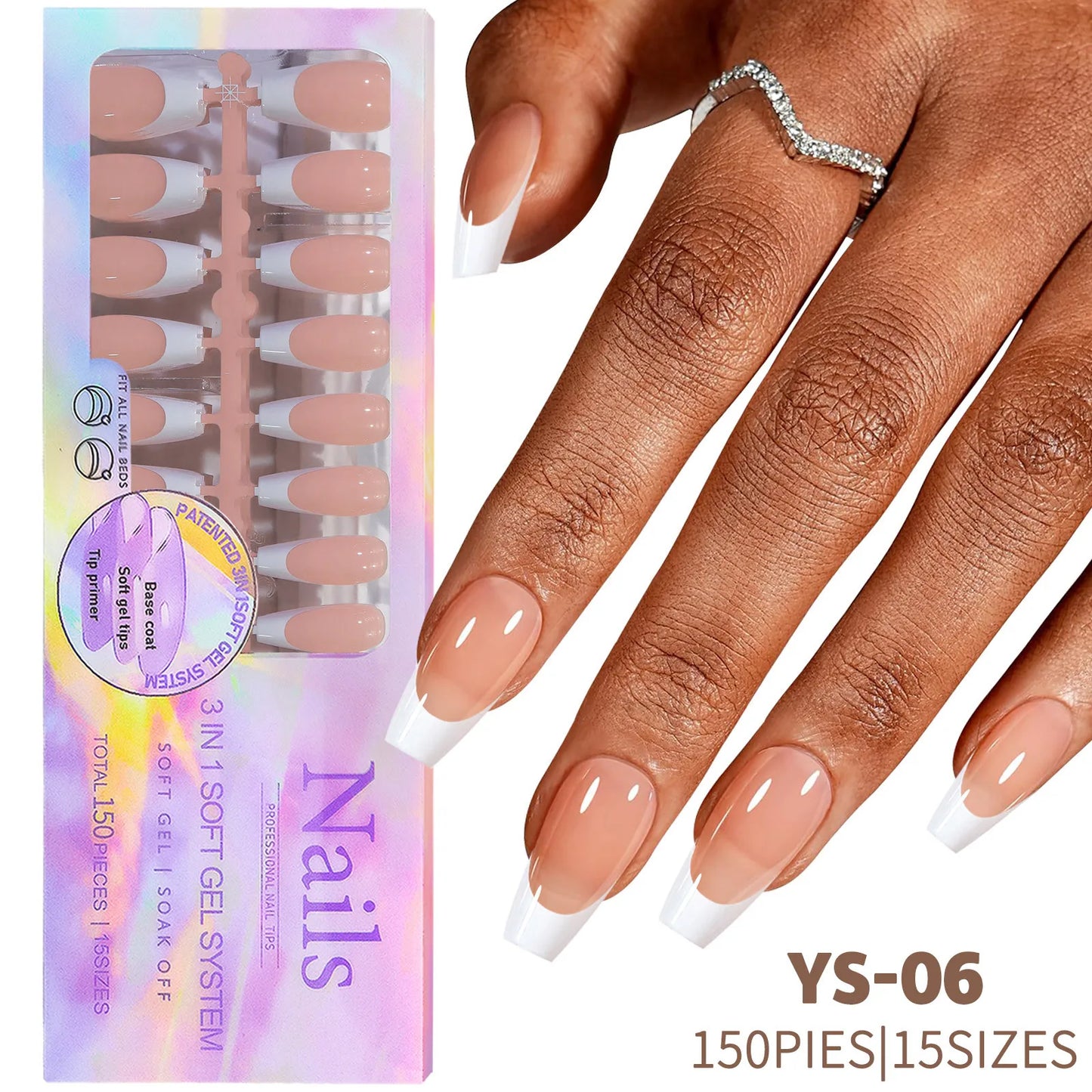 150Pcs/Box French False Nails Scarless Removable Coffin Almond Fake Nail Artificial Acrylic Patches Reusable Press On Nail Tips