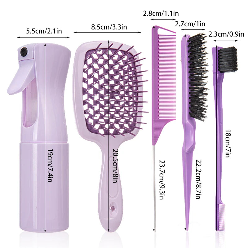 5/6 Pcs Comb Set Detangling Hair Brush Curly Hair Curved Rat Tail Comb Set Edge Hair Brush Curly Hair Brush Hair Salon Tools
