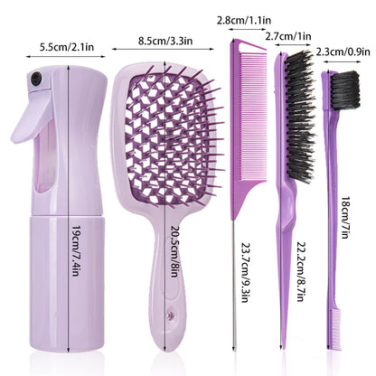 5/6 Pcs Comb Set Detangling Hair Brush Curly Hair Curved Rat Tail Comb Set Edge Hair Brush Curly Hair Brush Hair Salon Tools