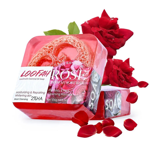 Loofah Rose Essential Oil Soap, Floral Fragrance Women'S Soap, Cleansing And Bathing Deep Cleansing Handmade Soap
