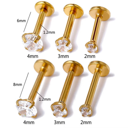 2PC Labret Tragus Stud Earrings 16G Surgical Stainless Steel CZ Crystal Monroe Helix Cartialge Conch Medusa Lip Body Piercing