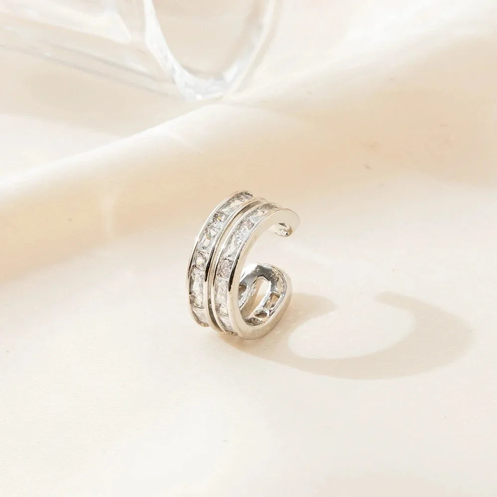 3 Pcs Zircon Korean Wave Multilayer Geometry Ear Cuff Clip on Earrings For Women Without Piercing Non-pierced Jewelry Hot
