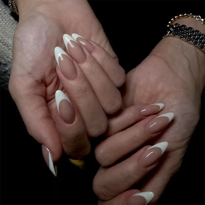 White French Classic Short Rround Nail Art Wearable Fashion Fake Nails Detachable Finished False Nails Press on Nails with Glue