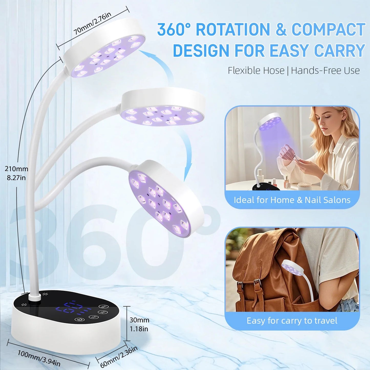 Professional Nail Lamp LED UV Nail Dryer Auto Sensing Touch Control Fast Drying Nail Light 360 Bendable Table Lamp For Salon
