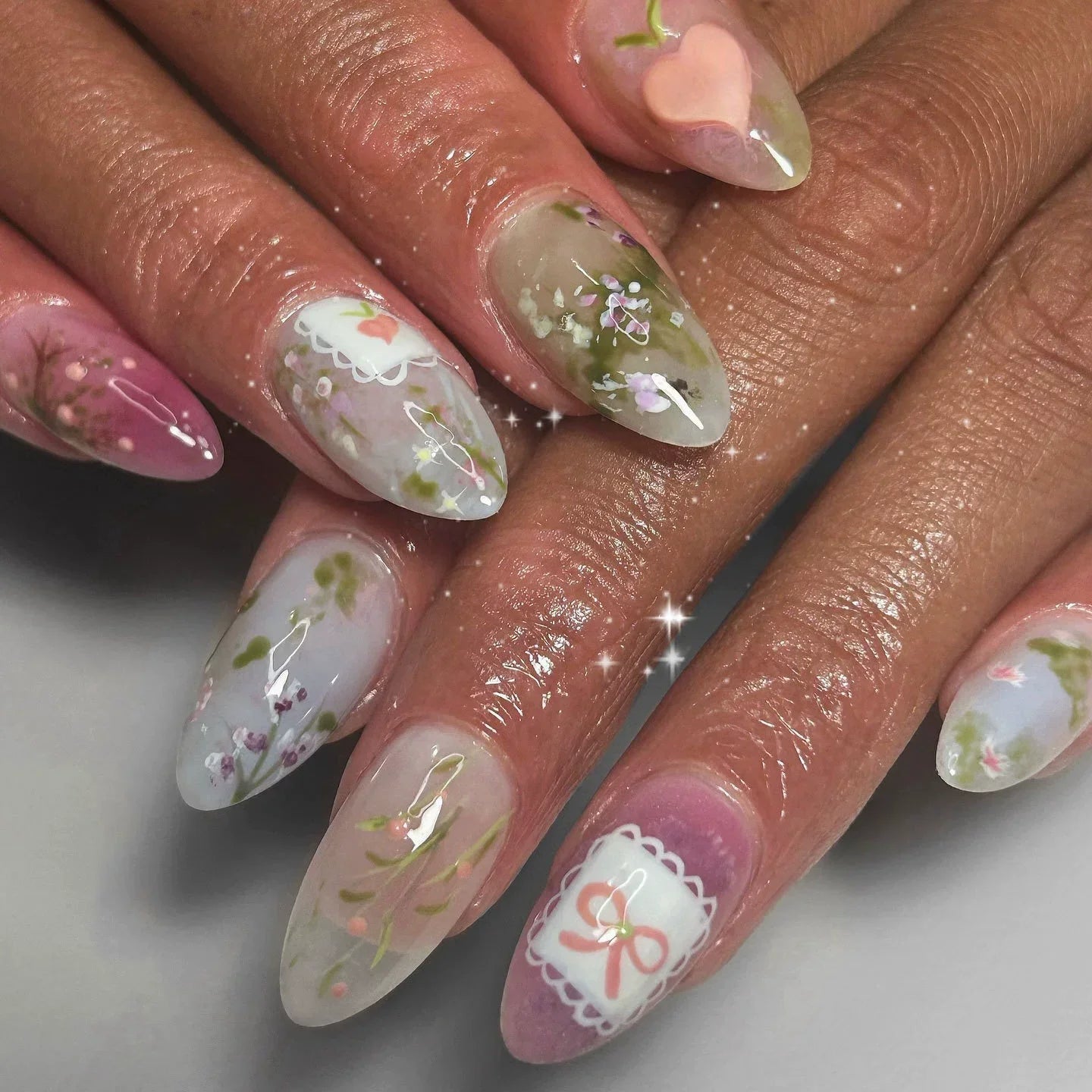 24pcs Pink Flower Almond Press on Nails Simple Fake Nails False Nails Artificial Tip Накладные Ногти Uñas Postizas Mujer 네일팁