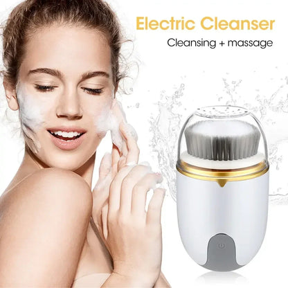 3 in 1 Waterproof Facial Cleansing Brush Device Silicone Deep Cleansing Face Scrubber Exfoliator Cleaner Vibration Massager