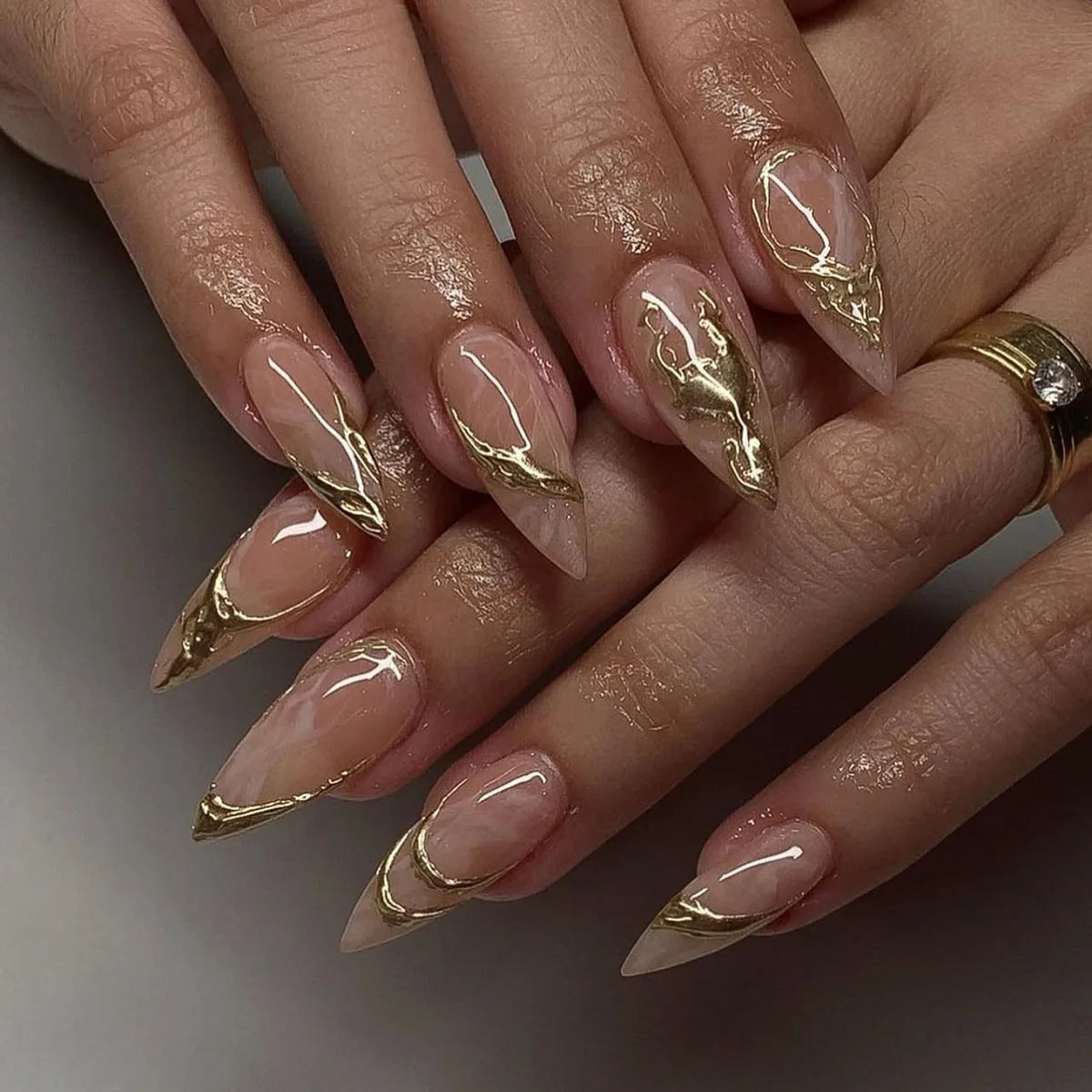 24Pcs Y2k Almond Acrylic Nails Full Cover 3D Diamond Black Nail Art Sweet Cool French Wearable Fake Nail Manicure Tips for Girls