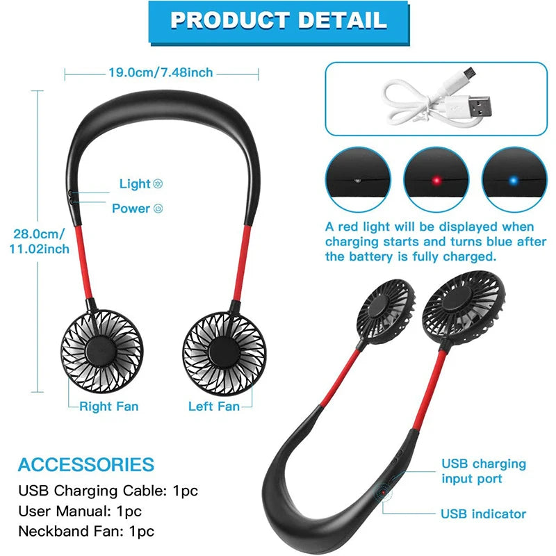 Best Seller Wearable Leafless Fan USB Rechargeable Bladeless Cooling Mini Foldable Portable Travel Sports Neck Fan