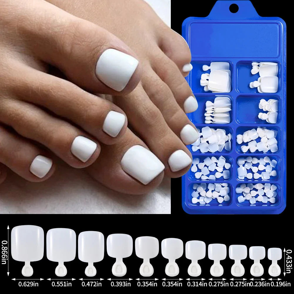 100pcs Clear False Toes Nails French Square Nature White  Full Cover Fake Toe Nails Feet Nail Tips Artificial Press on Toenails