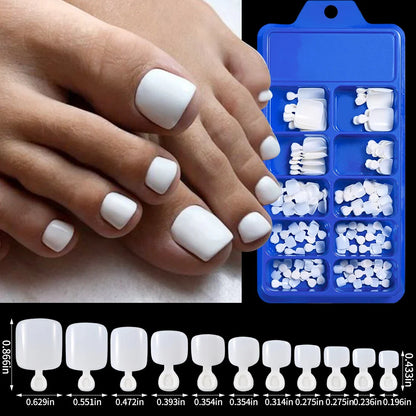 100pcs Clear False Toes Nails French Square Nature White  Full Cover Fake Toe Nails Feet Nail Tips Artificial Press on Toenails