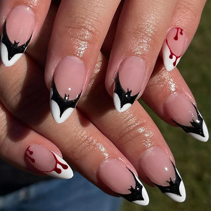 24Pcs Solid Color Grey Almond Fake Nail Cat's Eye Design Wearable Round Head False Nails with Shiny Powder Press on Nails