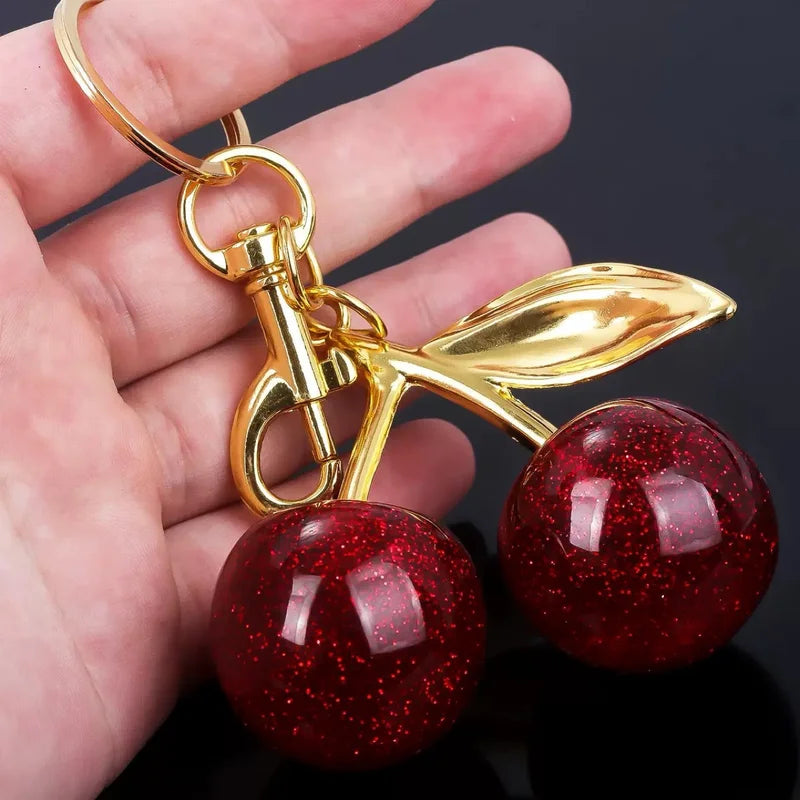EVISPOL Fashion Red Cherry Keychain Summer Fruits Cherries Pendant Keyring for Women Men Jewelry Bag Accessories Gift