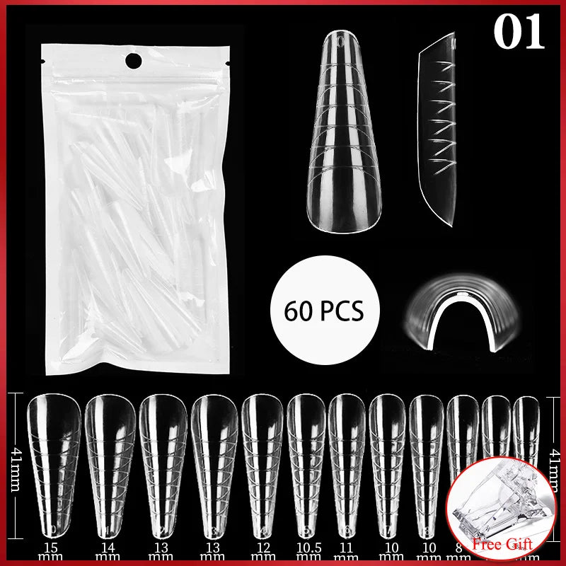 60Pcs/Bag Nail Forms For Nail Extension Half/Full Cover Nail Tips For Quick Building UV Gel Long Coffin False Tips Nail Forms