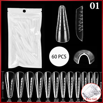 60Pcs/Bag Nail Forms For Nail Extension Half/Full Cover Nail Tips For Quick Building UV Gel Long Coffin False Tips Nail Forms