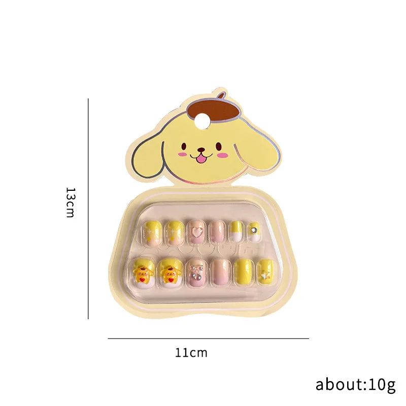 12pcs Kids 3D Stereo Sanrio Fake Nails Patch Sweet Girls Cute Cartoon Hello Kitty press on nails Kuromi Child Wearable FalseNail