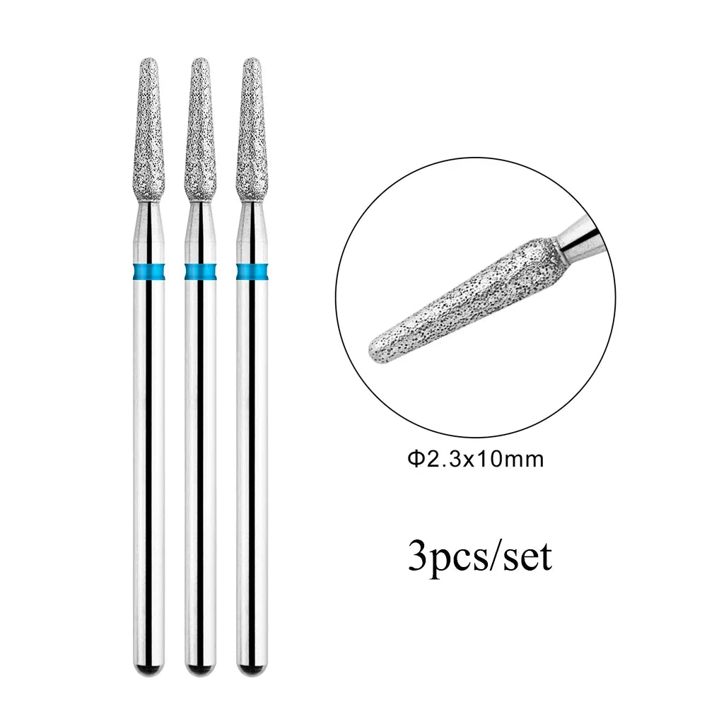TP 3pcs/set Flame Diamond Nail Drill Bits 3/32'' Russian Electric File Bits Milling Cutter for Manicure Cuticle Remove Nail Tool