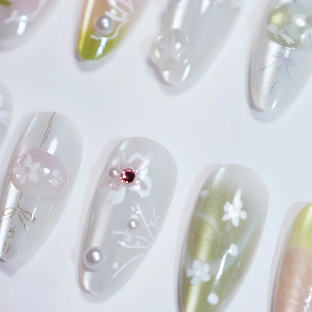 10pcs Handmade Press on Nails Cartoon Shark Pattern Design Fake Nails Wearable Detachable Ins Simple Almond Shaped False Nails