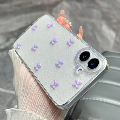 Cute 3D Bowknot Glitter Case For iPhone 17 Air 16 15 13 11 Pro Max 14 Plus 12 X XS XR 2025 Korean Girl Epoxy Clear Shell