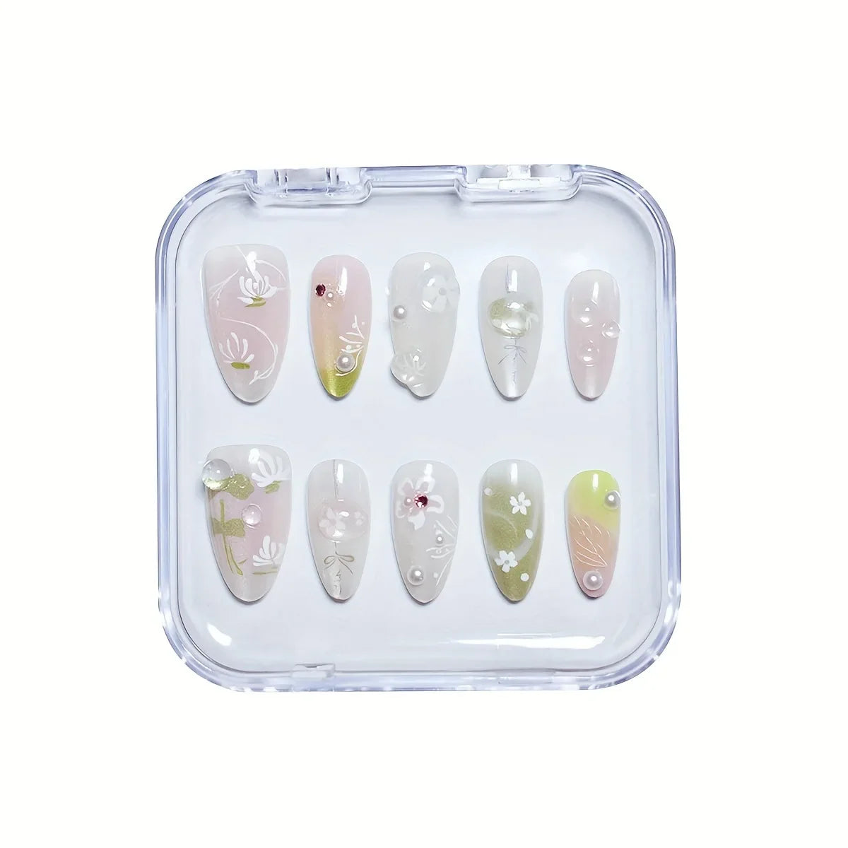 10pcs Handmade Press on Nails Cartoon Shark Pattern Design Fake Nails Wearable Detachable Ins Simple Almond Shaped False Nails