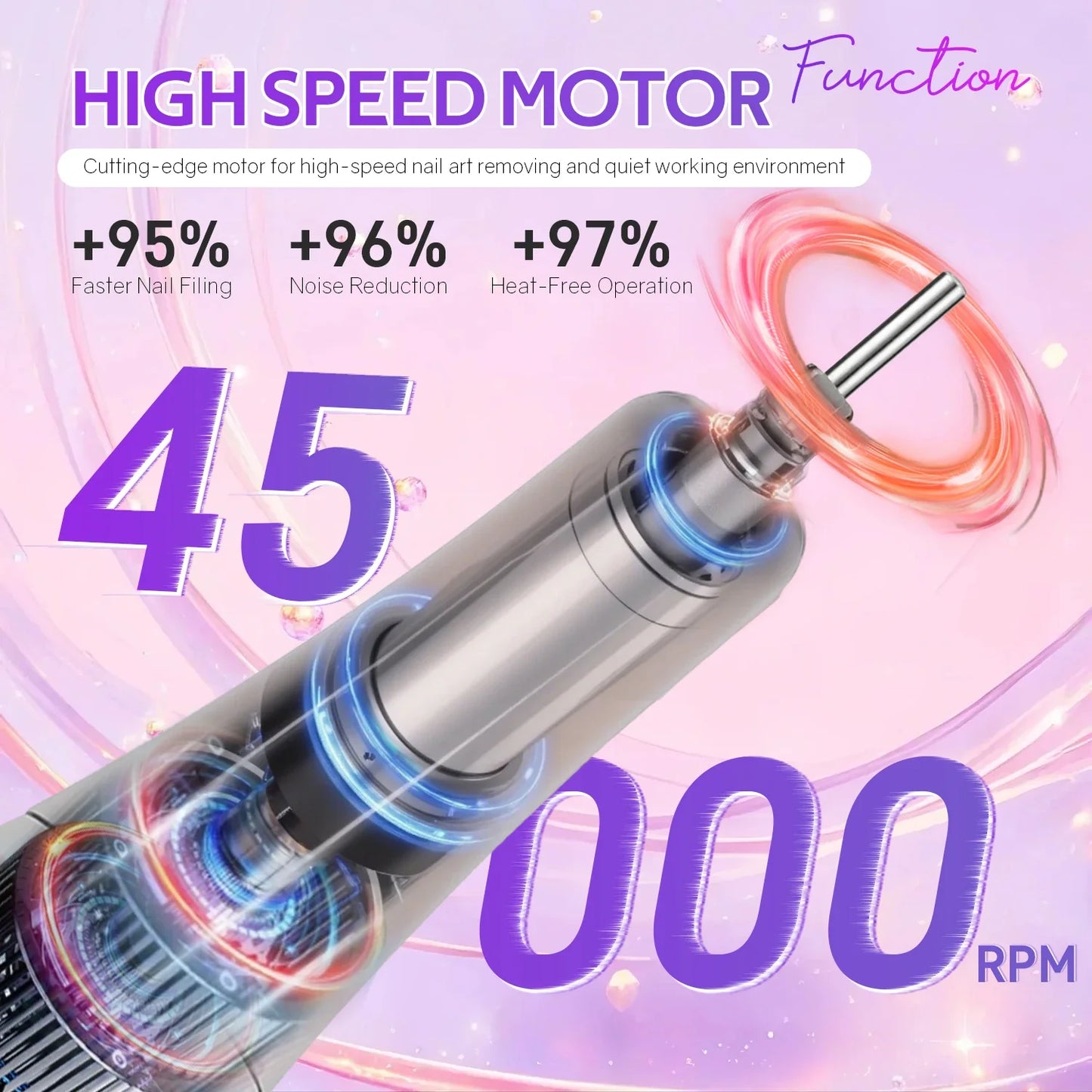 DianaBeauty 45000RPM Rechargeable Nail Drill Machine Desktop Polishing Machine Electric Nail File 1800mAh Battery Nail Tools