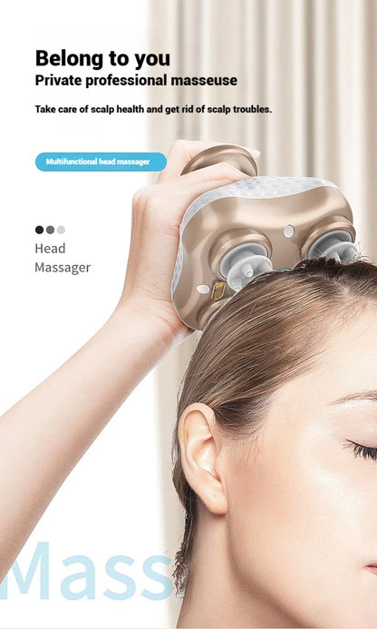Electric Scalp Massager with 4 Alternative Tissue Kneading Nodes Idea Pressure Release Head Massager for Muscles Shoulder Calf