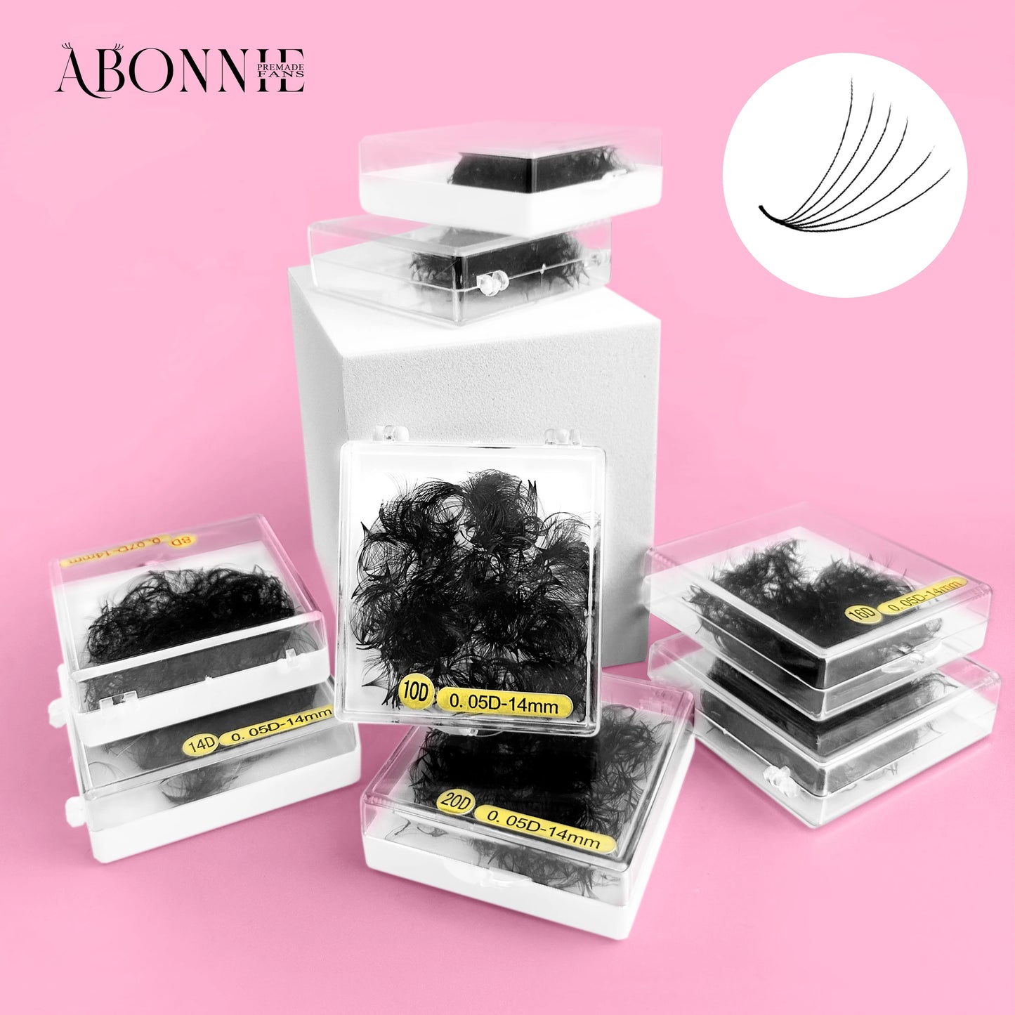 ABONNIE Loose 8D-20D Pointy Base Short Stem Premade Russian Volume Fans Faux Mink Premade Eyelash Extensions Makeup Cilios